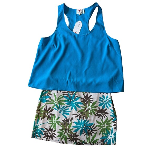 Express Stretch Mini Skirt Size 9/10 Floral With Free NWT Blue Tank Top Large - Picture 3 of 12